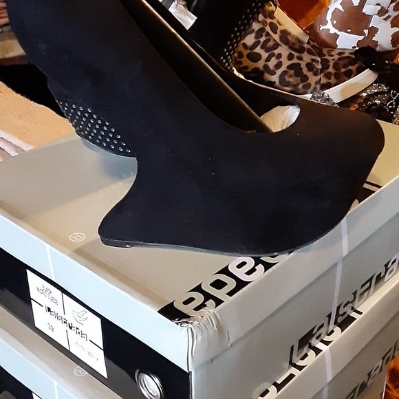 LA STRADA MYSTIQUE WEDGE PLATFORM SHOES GAGA STYLE BLACK SUEDE EURO HOLLAND - Picture 3 of 5